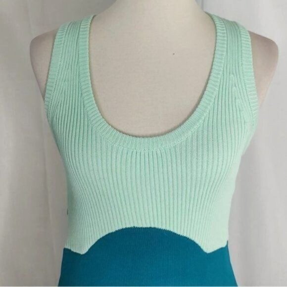 Zara Knit Ribbed Dress M Aqua Mint Colorblock Sleeveless A-line Summer - Picture 3 of 7